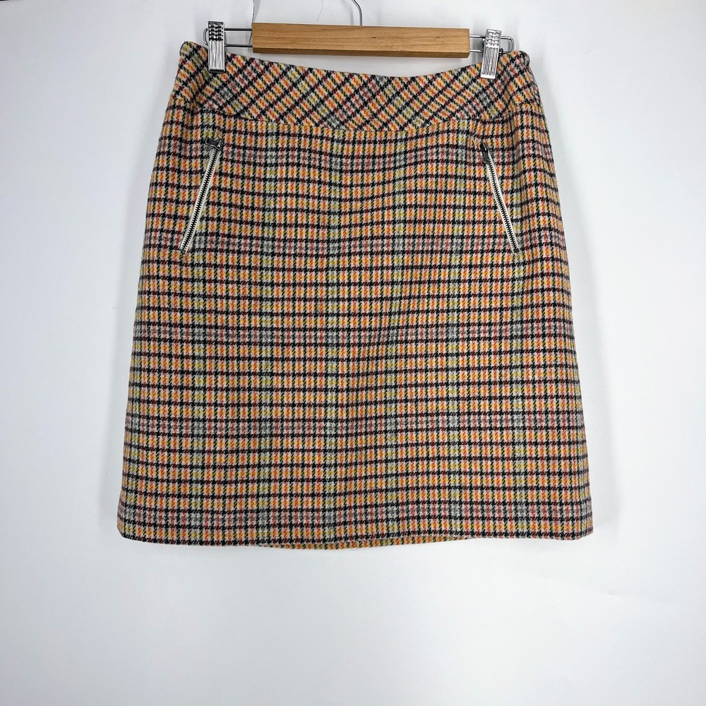 Talbots Womens Plaid Wool Blend A-Line Mini Skirt Orange Yellow Black Size‎ 8